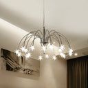Starry Clear Glass Pendant Chandelier with 18 Heads - Modern Stylish Design and Chrome Arched Arm Chrome