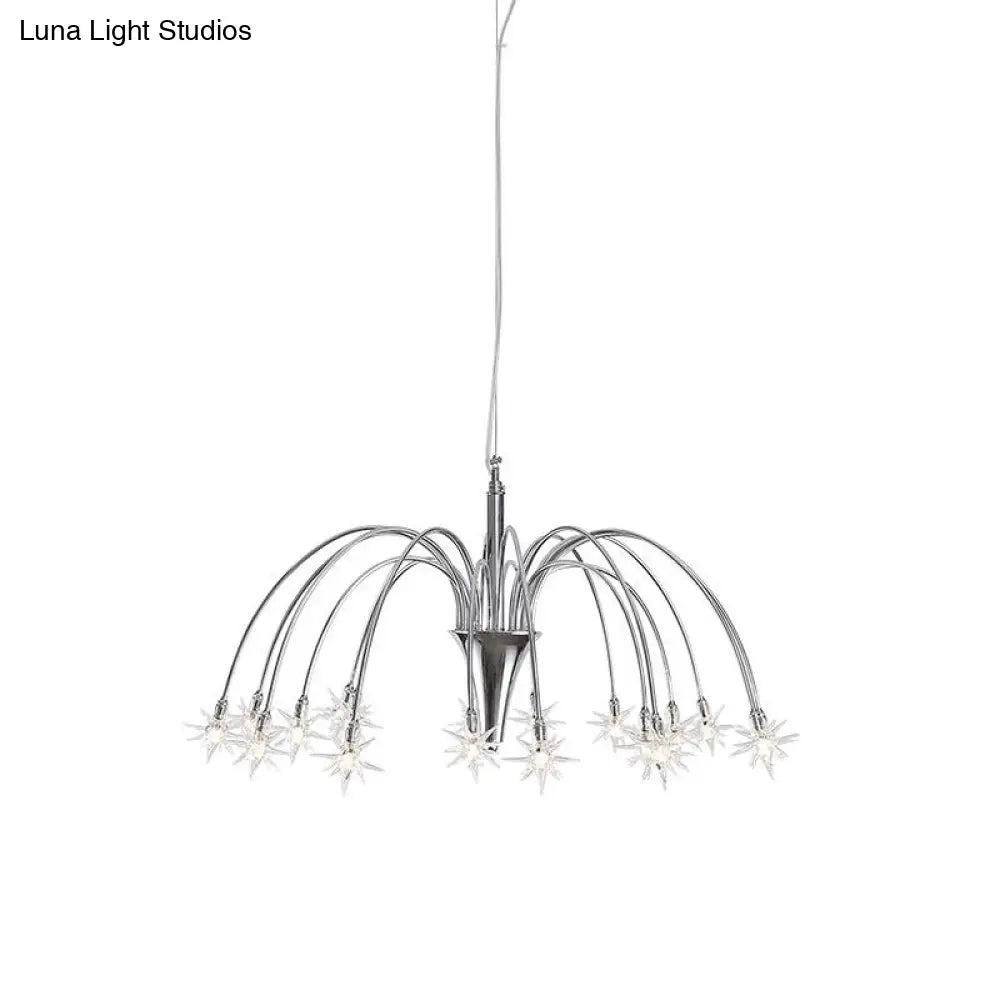 Starry Clear Glass Pendant Chandelier with 18 Heads - Modern Stylish Design and Chrome Arched Arm Chrome