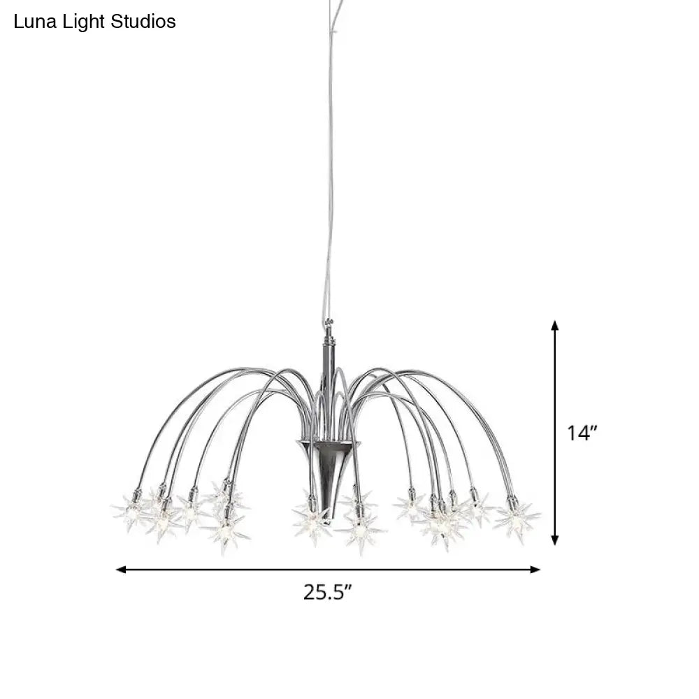 Starry Clear Glass Pendant Chandelier with 18 Heads - Modern Stylish Design and Chrome Arched Arm Chrome