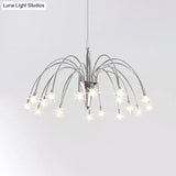 Starry Clear Glass Pendant Chandelier with 18 Heads - Modern Stylish Design and Chrome Arched Arm Chrome