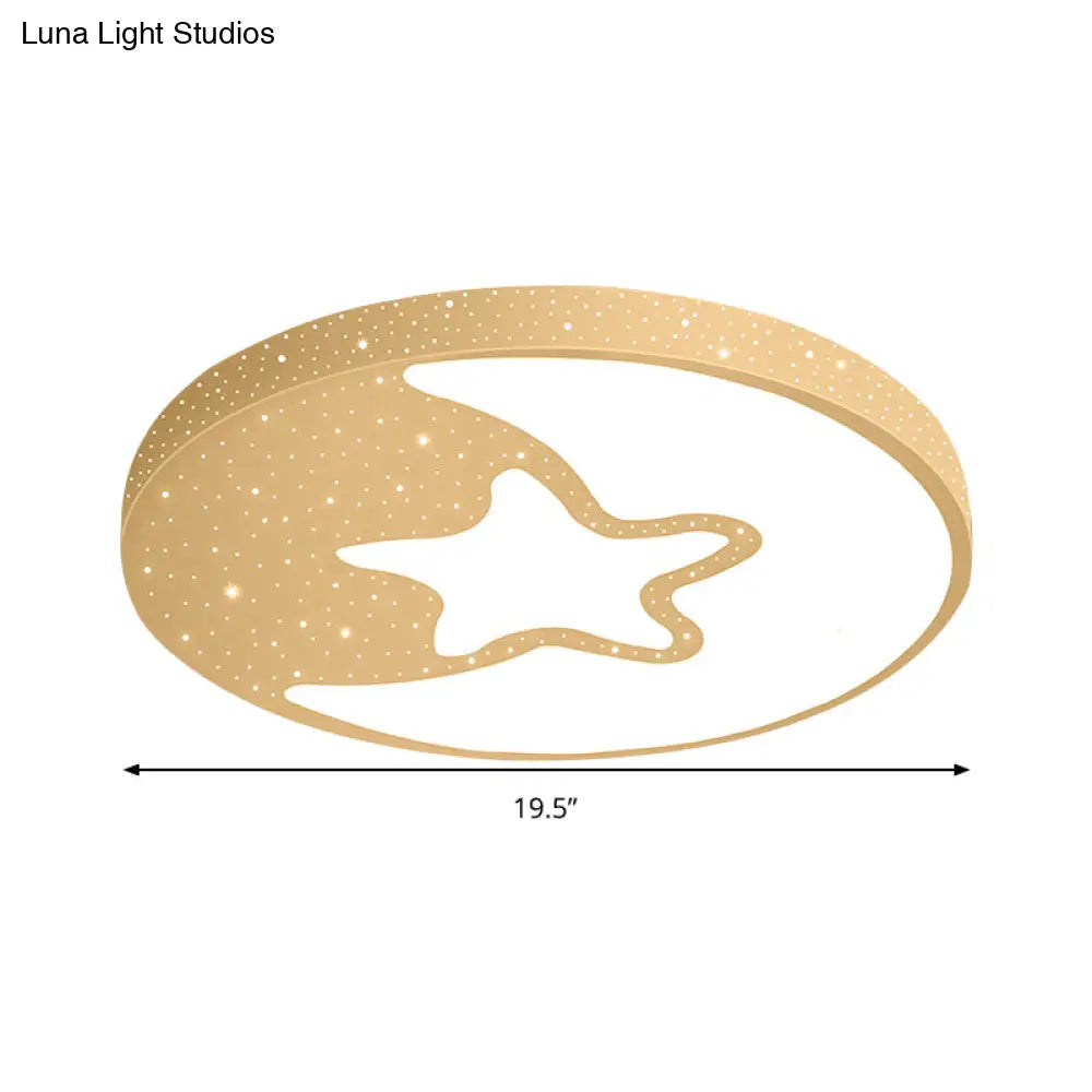 Starry Kid Bedroom Flush Ceiling Light - Crescent Metal Led Fixture In White