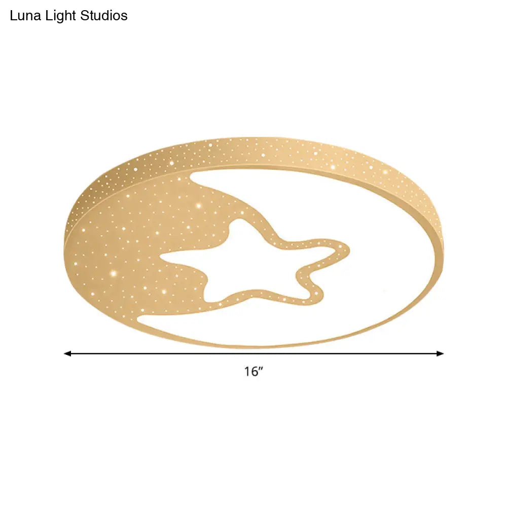 Starry Kid Bedroom Flush Ceiling Light - Crescent Metal Led Fixture In White
