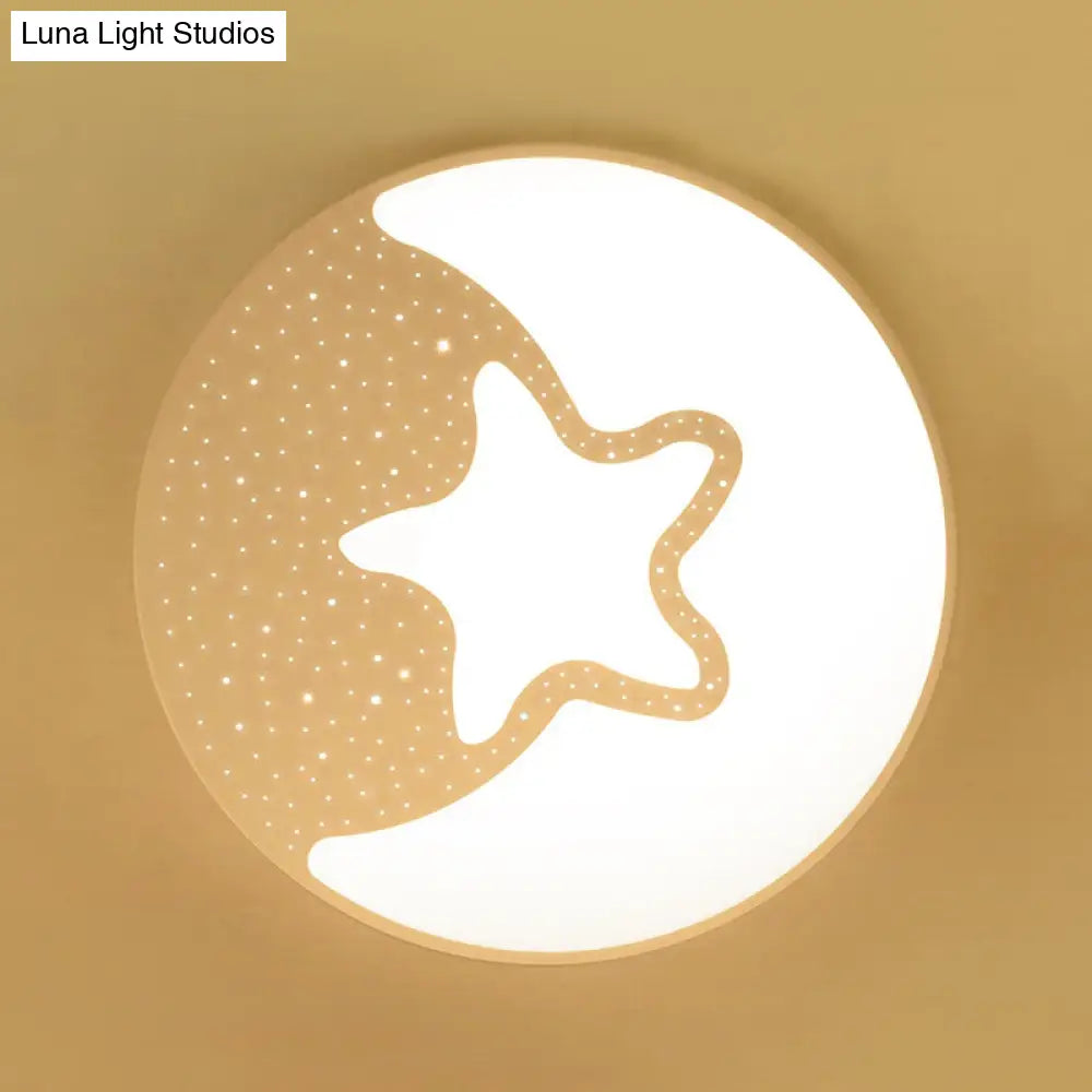 Starry Kid Bedroom Flush Ceiling Light - Crescent Metal Led Fixture In White