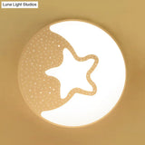 Starry Kid Bedroom Flush Ceiling Light - Crescent Metal Led Fixture In White