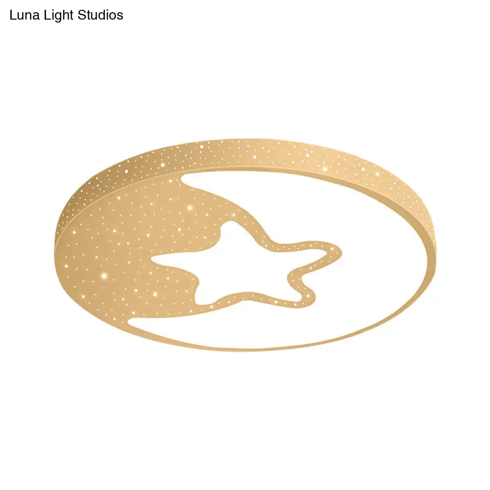 Starry Kid Bedroom Flush Ceiling Light - Crescent Metal Led Fixture In White