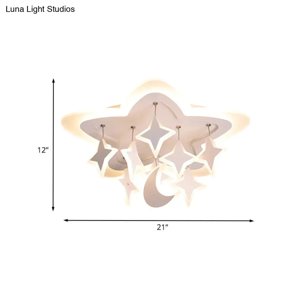 Starry Kids Room Led Ceiling Light With Acrylic Cartoon Design In Warm/White – Flush Mount Lamp