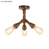 Steampunk 3 - Light Semi Flush Ceiling Fixture With Metallic Pipe Shade In Aged Bronze For Living