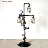 Steampunk Metal Cage Shade Floor Lamp With 4 Bulbs Rust Finish Plug In Cord Ideal For Living Room