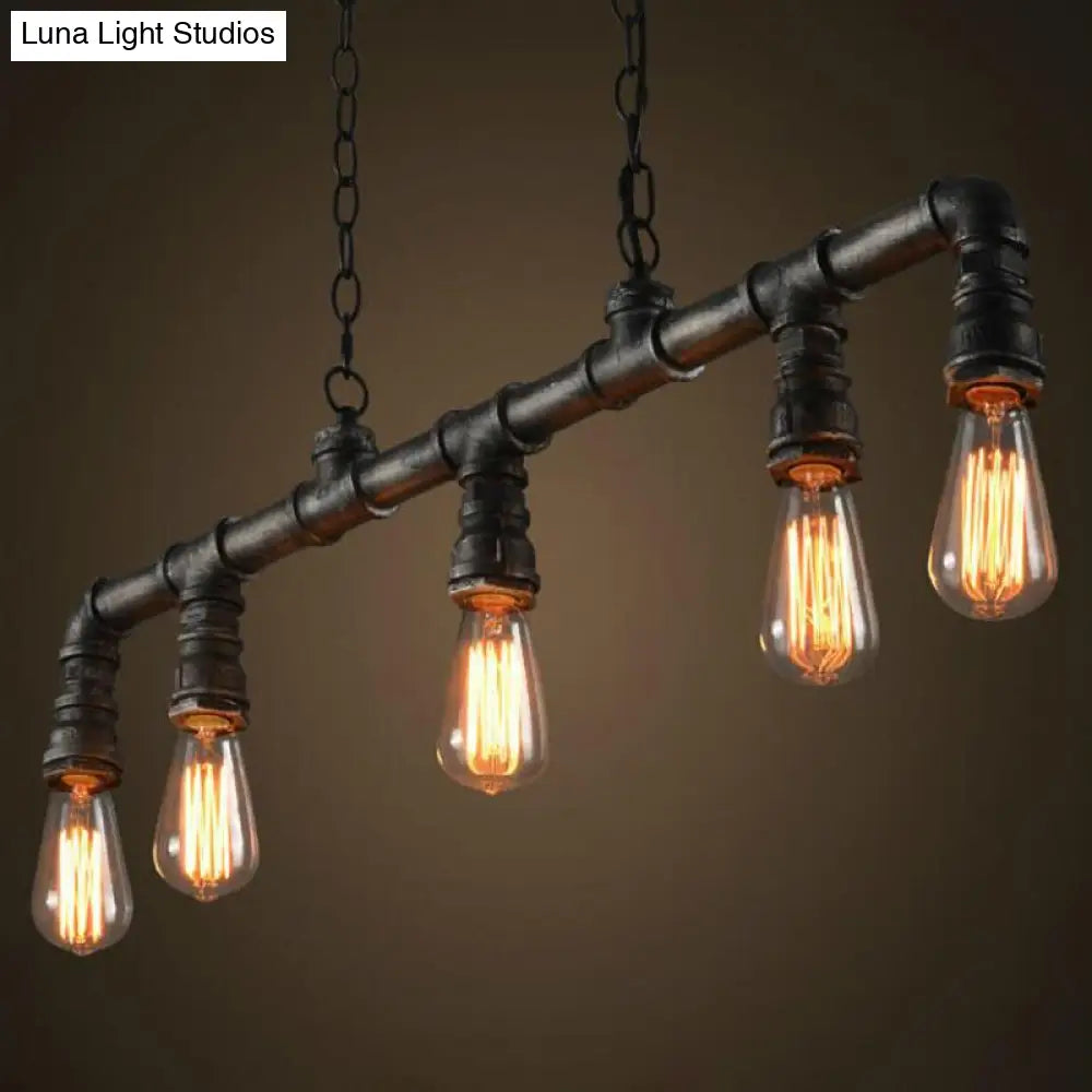 Steampunk Metal Water Pipe Pendant Light - 5 Bulbs Black Ideal For Dining Room Or Hanging Island