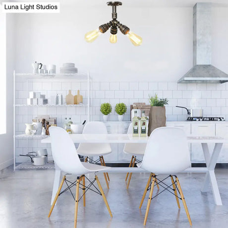 Steampunk Pipe Close To Ceiling Light In Bronze For Living Room