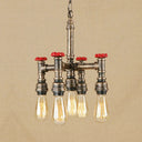 Steampunk Pipe & Valve Chandelier - Antique Silver/Bronze 5-Light Ceiling Fixture Bronze