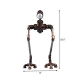 Steampunk Silver Iron Nightstand Lamp: Long-Legged Pipe Man Bedside Table Light With Warm/White