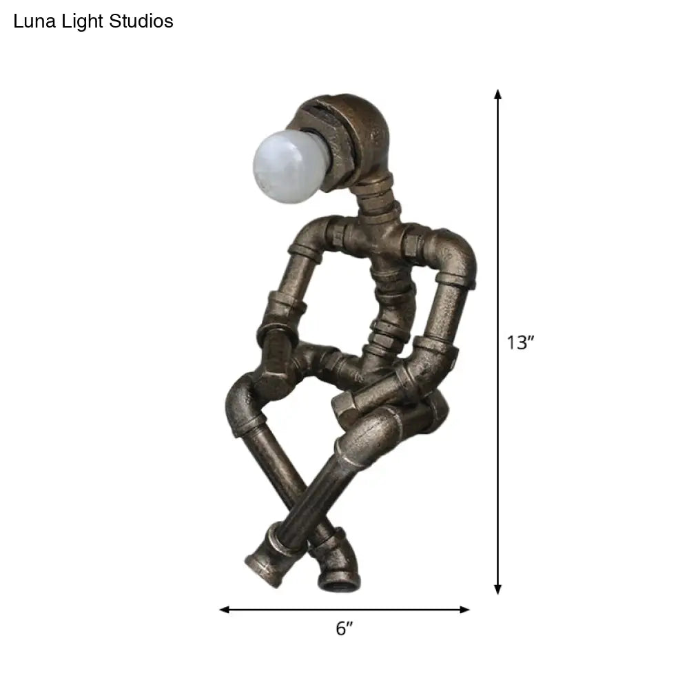 Steampunk Style Bronze Finish Iron Pipe Nightstand Lamp