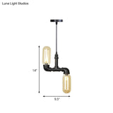 Stella - Amber Glass Black Suspension Light Pill Capsule 2-Light Industrial Led