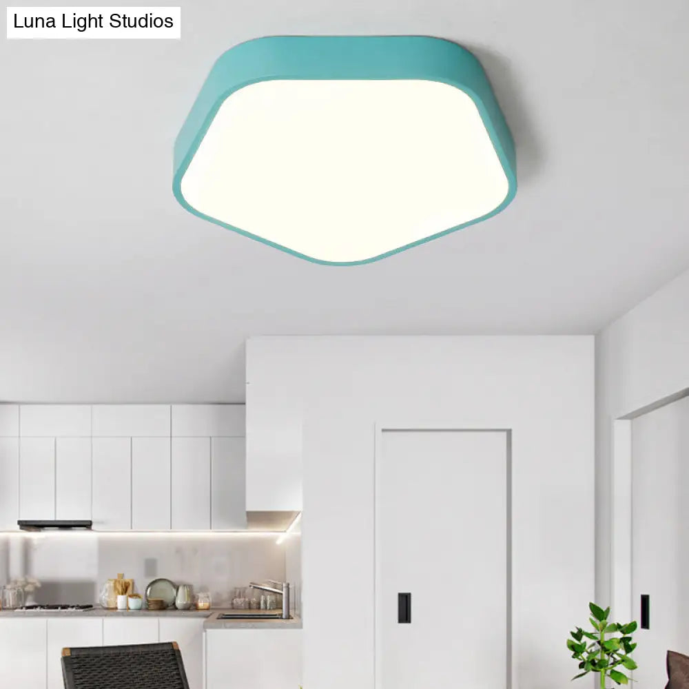 Study Room Ceiling Light - Pentagon Slim Panel Flush Mount Simple Acrylic Design Blue / 16 White