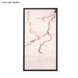Stunning Asian Style Led Wall Mount Sconce With Black Bird And Peach Blossom Painting Fabric Shade