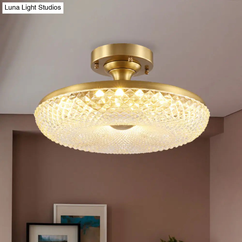 Stunning Led Crystal Ceiling Light With Gold Finish - Donut Semi Flush Mount Lamp