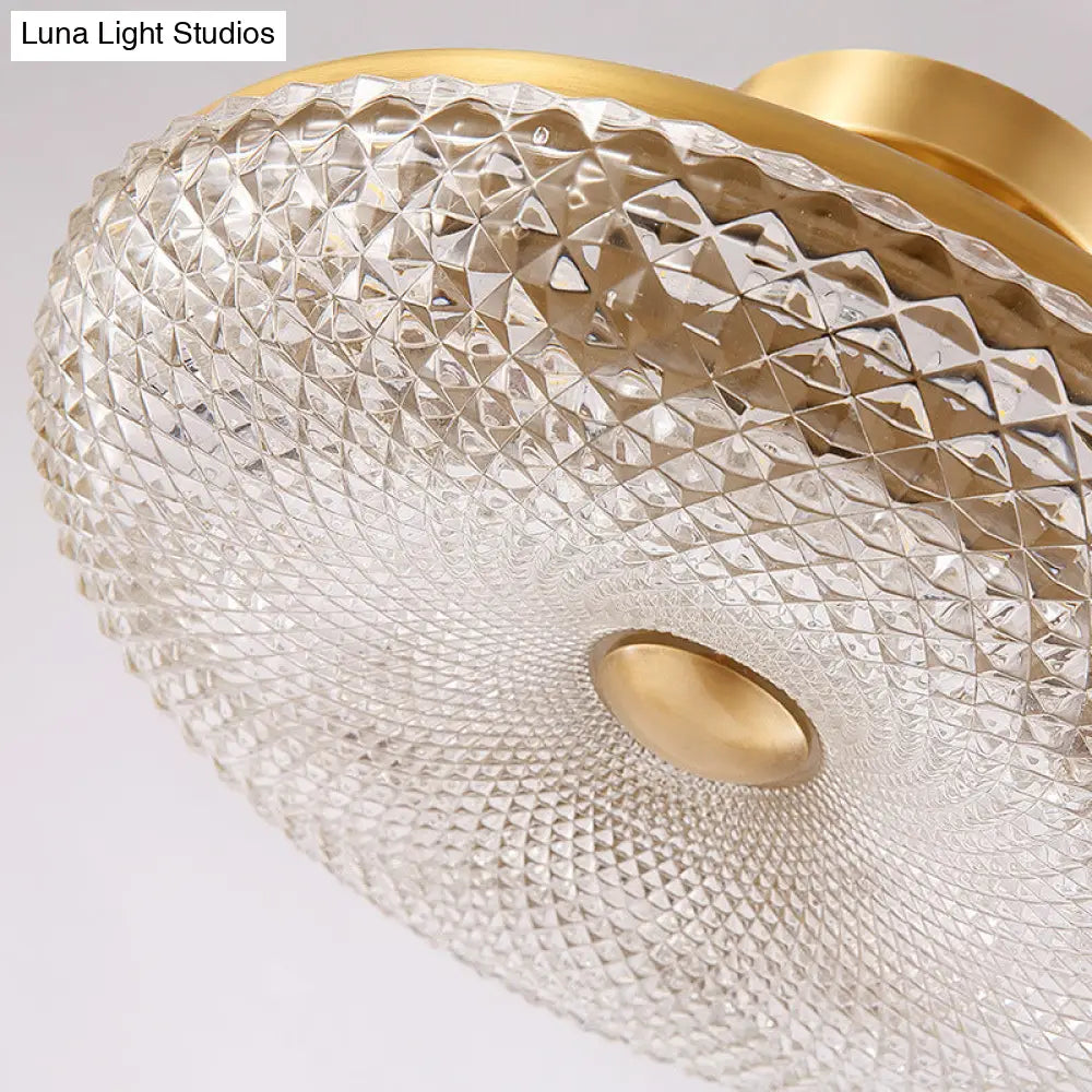 Stunning Led Crystal Ceiling Light With Gold Finish - Donut Semi Flush Mount Lamp
