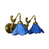 Stunning Stained Glass Wall Sconce Light: Tiffany 1 Head Mount Lamp With Curved Arm & Geometric