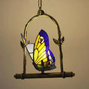 Stunning Tiffany Style Butterfly Pendant Light - Warm Brass Suspension Lighting For Balcony