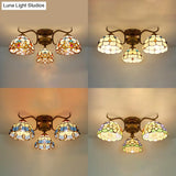 Stunning Tiffany Style Stained Glass Ceiling Light With Victorian Gem & Flower Design - 3 Semi