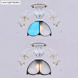 Stunning Traditional Stained Glass Ceiling Light With Blue Diamond/Frosted Shade - Black/White Semi