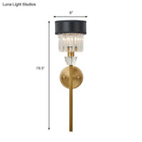 Stylish 1-Light Crystal Wall Sconce With Fabric Shade And Brass Cylinder - Modern Mount Light