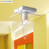 Stylish 1-Light Diamond Cage Flush Mount Ceiling Light - Black/White Metallic Lamp For Study Room