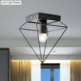 Stylish 1-Light Diamond Cage Flush Mount Ceiling Light - Black/White Metallic Lamp For Study Room