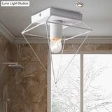 Stylish 1-Light Diamond Cage Flush Mount Ceiling Light - Black/White Metallic Lamp For Study Room
