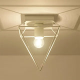 Stylish 1-Light Diamond Cage Flush Mount Ceiling Light - Black/White Metallic Lamp For Study Room