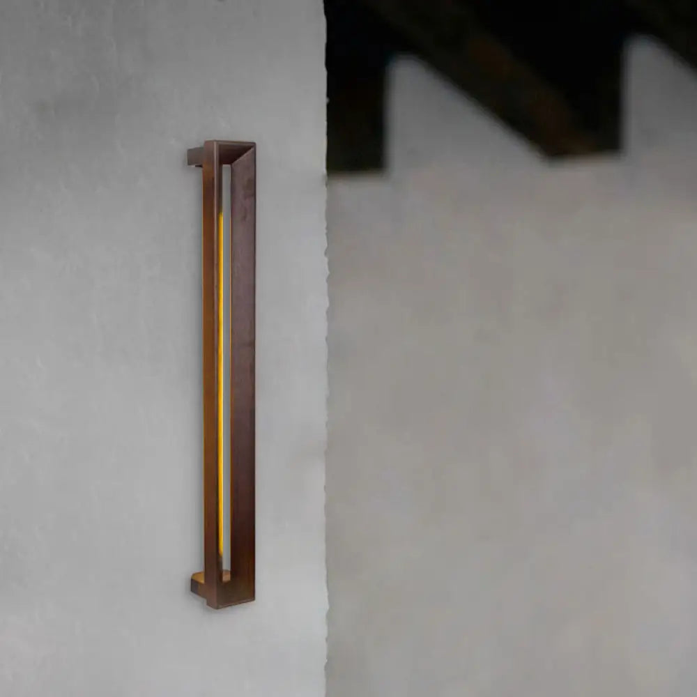 Stylish Asian Wooden Led Wall Sconce In Dark Brown - Ideal For Study Room & Bathroom Lighting