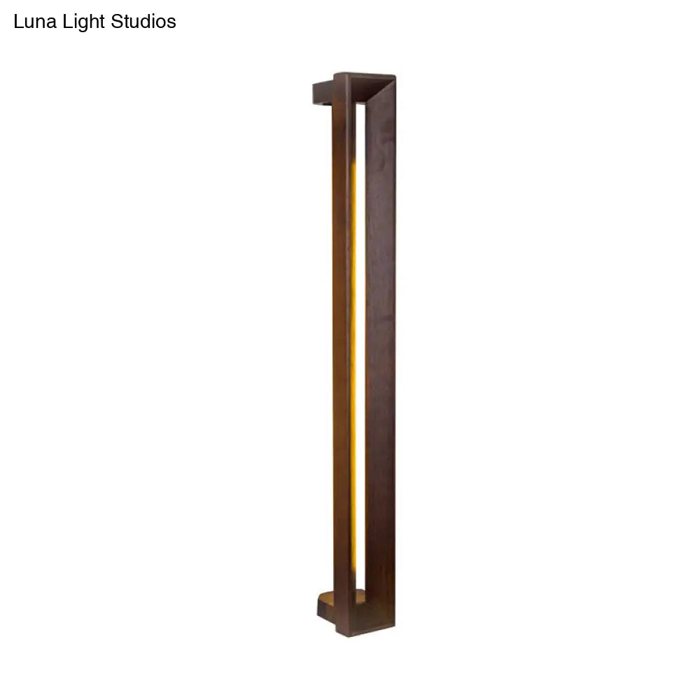 Stylish Asian Wooden Led Wall Sconce In Dark Brown - Ideal For Study Room & Bathroom Lighting