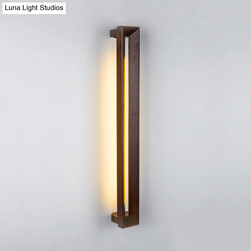 Stylish Asian Wooden Led Wall Sconce In Dark Brown - Ideal For Study Room & Bathroom Lighting