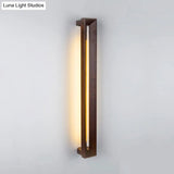 Stylish Asian Wooden Led Wall Sconce In Dark Brown - Ideal For Study Room & Bathroom Lighting