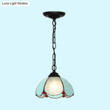 Stylish Black/White/Blue Mediterranean Stained Glass Hanging Ceiling Light - 1 Bulb Down Lighting