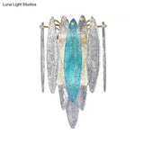 Stylish Blue/Clear Seedy Glass 2-Light Oval Flake Wall Sconce Lamp