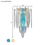Stylish Blue/Clear Seedy Glass 2-Light Oval Flake Wall Sconce Lamp