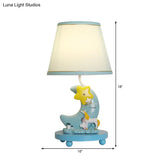 Stylish Blue Fabric Cone Table Lamp With Moon And Star Design