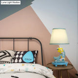 Stylish Blue Fabric Cone Table Lamp With Moon And Star Design