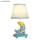 Stylish Blue Fabric Cone Table Lamp With Moon And Star Design