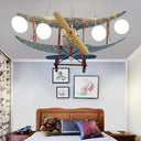 Stylish Blue Metal Chandelier With 4 Plane Hanging Lights For Living Or Nursing Room