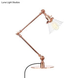 Stylish Cone Clear/Amber Glass Table Lamp - 1 Light Black/Brass Lighting For Study Room