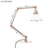 Stylish Cone Clear/Amber Glass Table Lamp - 1 Light Black/Brass Lighting For Study Room