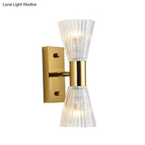 Stylish Crystal Hourglass Wall Light Fixture - 2-Light Gold Up And Down Sconce
