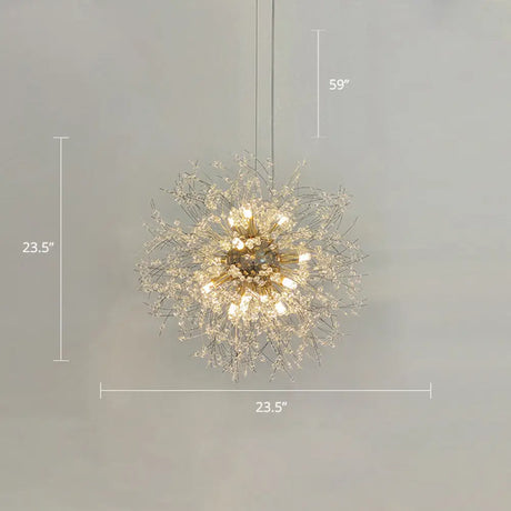 Stylish Dandelion Chandelier With Clear Crystal Beads - Modern Led Ceiling Light For Bedroom Brass