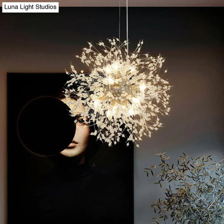Stylish Dandelion Chandelier With Clear Crystal Beads - Modern Led Ceiling Light For Bedroom Brass