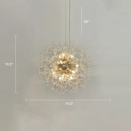 Stylish Dandelion Chandelier With Clear Crystal Beads - Modern Led Ceiling Light For Bedroom Brass