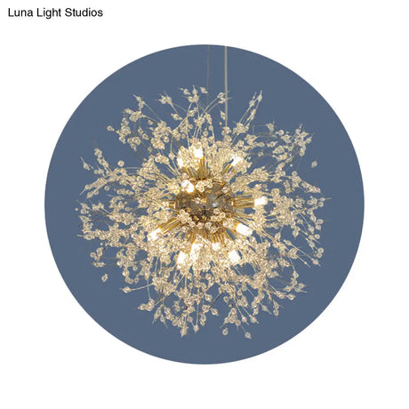 Stylish Dandelion Chandelier With Clear Crystal Beads - Modern Led Ceiling Light For Bedroom Brass