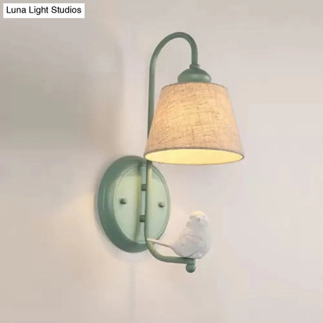 Stylish Fabric Tapered Shade Wall Light - 1 Head Macaron Style Sconce For Dining Room With Vivid